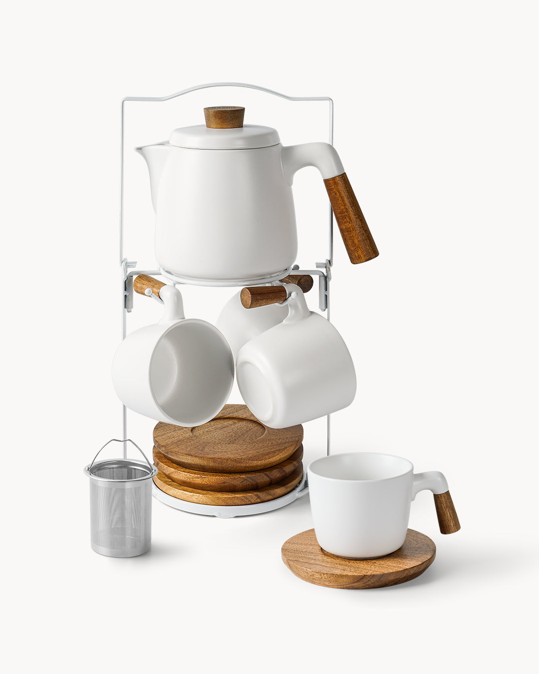 Teekannen Set mit Gestell und 4 Tassen für 4 Personen 1000ml