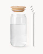 Trinkgläser mit Bambusdeckel & Glasstrohhalm 4er Set 500 ml
