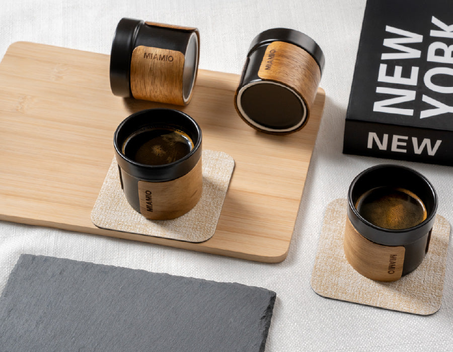 Espressotassen 4er Set mit Holzmanschette 100 ml