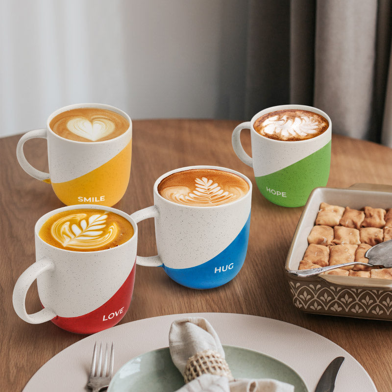 Miamio Geschirr - Kaffeetassen mit Spruchen 4er Set Keramik 300ml