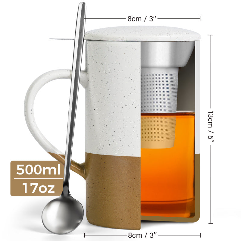 Miamio Geschirr - Teetassen Set 2er Keramik mit Siebeinsatz und Deckel 500ml