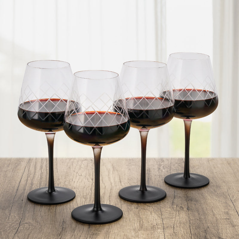 Miamio Rotweinglaser Crystaluna 4er Set Glas mit schwarzem Fuß