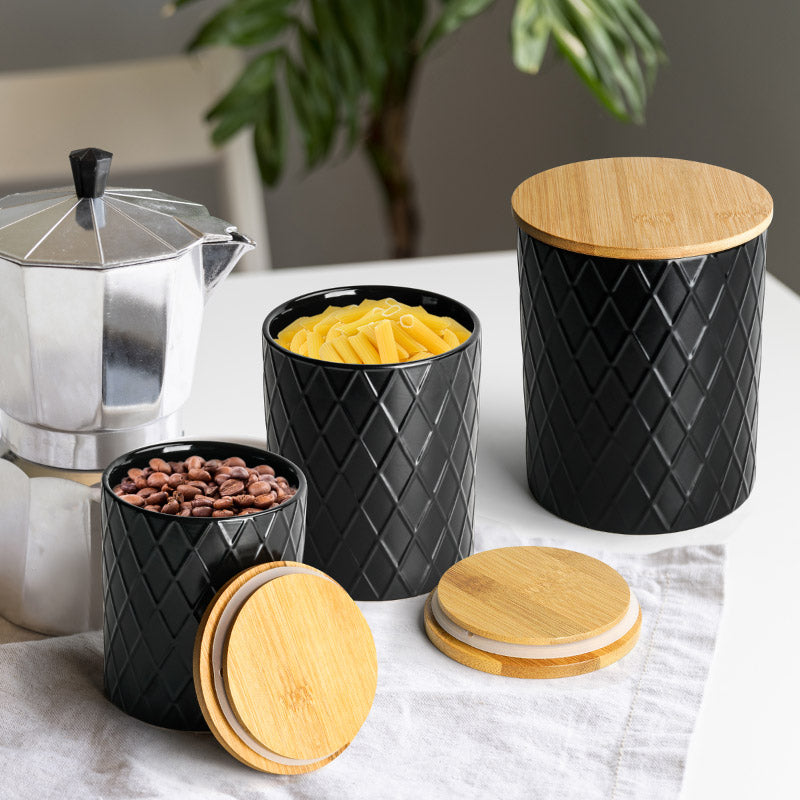 Miamio Vorratsdosen 3er Set Keramik mit Holzdeckel Palmanova