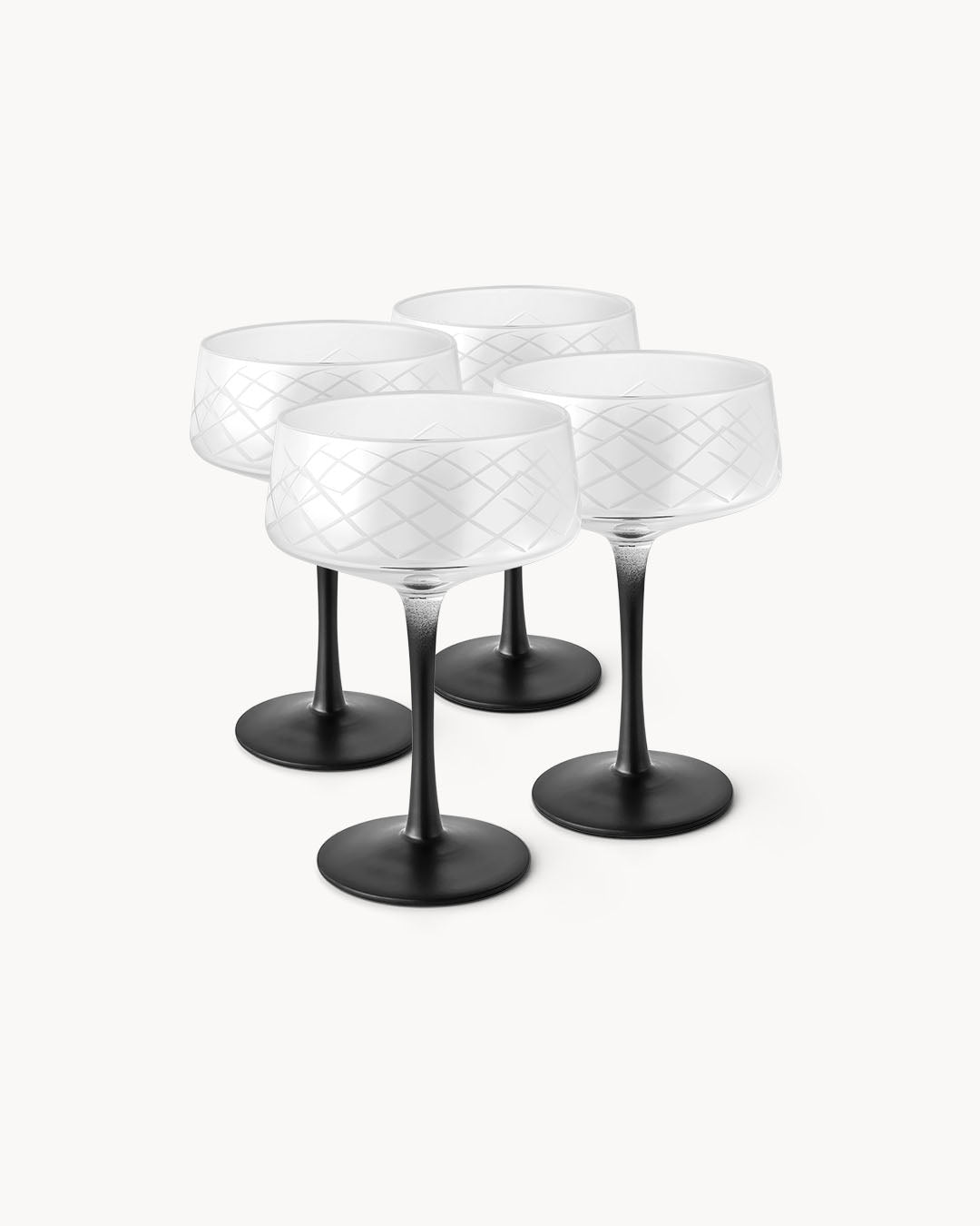 Miamio Coupe Gläser Crystaluna 4er Set Glas mit schwarzem Fuß