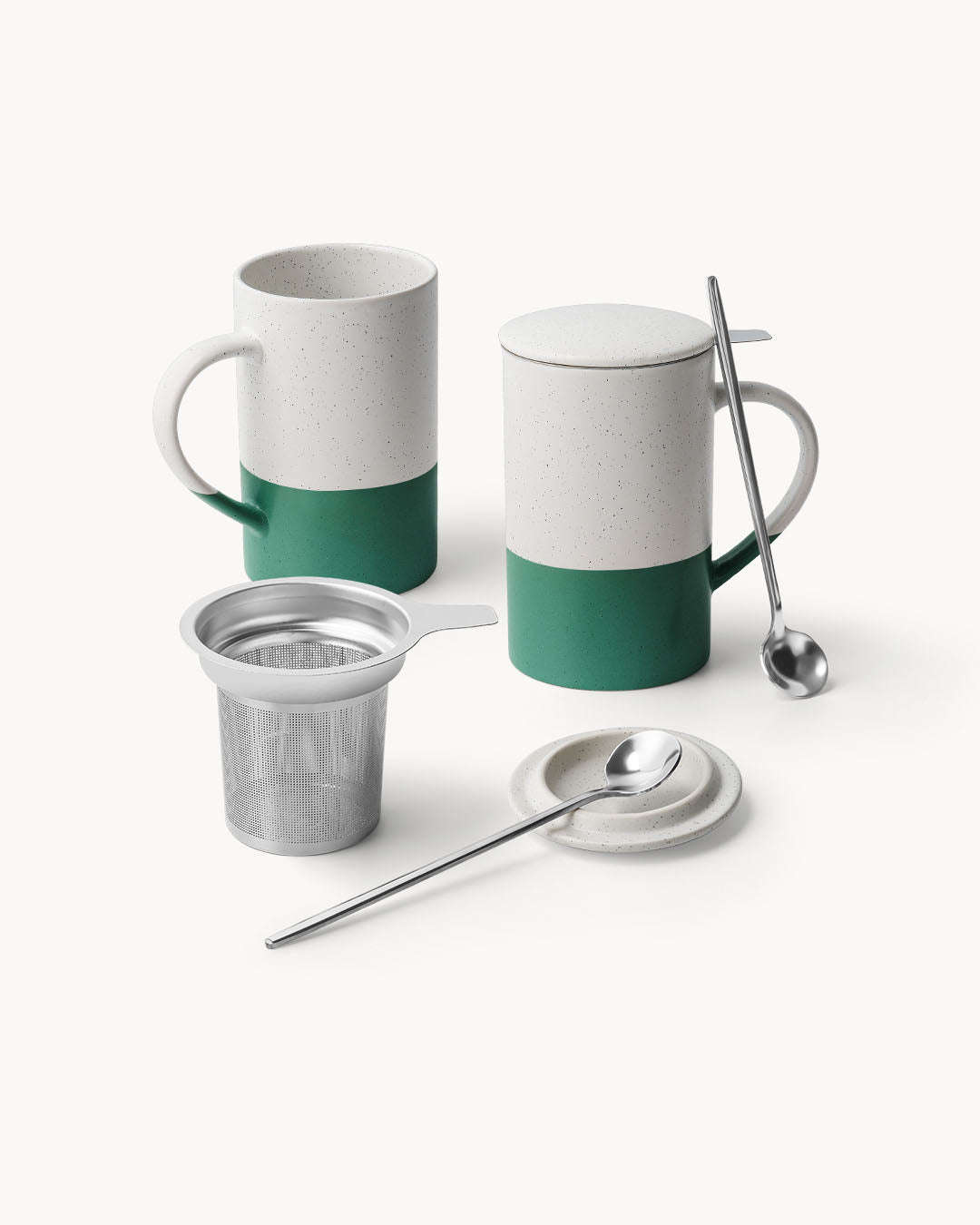 Miamio Geschirr - Teetassen Set 2er Keramik mit Siebeinsatz und Deckel 500ml