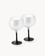 Miamio Gin Gläser Crystaluna 2er Set Glas, mit Messbecher, Rührlöffel und schwarzem Fuß